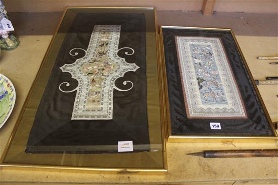 2 framed Chinese embroidered silk panels